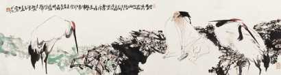王西京 1987年作 梅妻鹤子 镜心